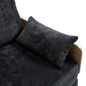 English Elm Foldable mid-century sleeper sofa bed recliner 3-in-1 convertible for small spaces with pillows and storage Black W395P290560