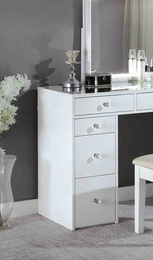 English Elm Contemporary Glam Vanity with Rhinestone Trim and Tempered Glass Top, High Gloss Finish, Illuminated Appeal White 27 L x 23 W x 32 H B2741S00683