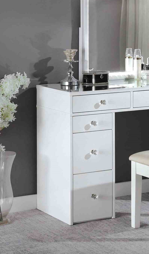 English Elm Contemporary Glam Vanity with Rhinestone Trim and Tempered Glass Top, High Gloss Finish, Illuminated Appeal White 27 L x 23 W x 32 H B2741S00683