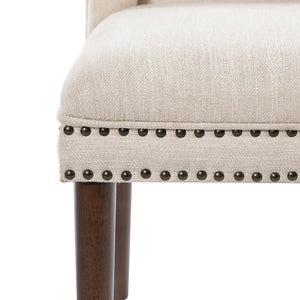 English Elm Light Luxury Rivet Trim Linen Upholstered Dining Chairs Rubberwood Tufted Set Beige,Walnut N768P403745W