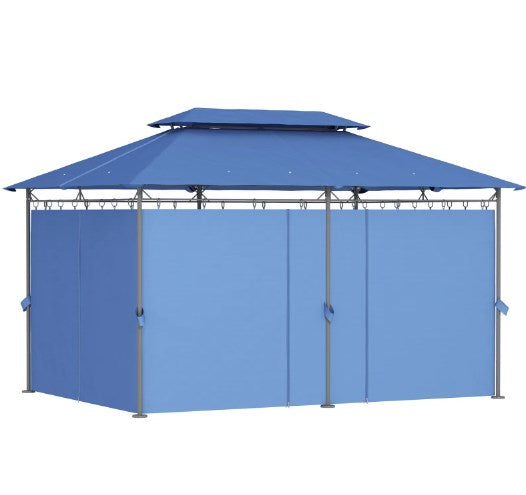 English Elm Outdoor Large Patio Gazebo Steel Frame Double Tier Canopy with Curtains for Backyard Dark Blue T3971P426865