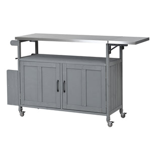 English Elm Foldable Outdoor Kitchen Cart with Stainless Worktop Fir Wood Frame and Lockable Wheels Grey N719P380279E