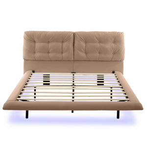 English Elm Christopher Knight Home® - Queen Plush Leather Upholstered Bed Frame with Wingback Headboard, Wavy Footboard, Quiet Support khaki 37.59 L x 32.25 W x 13 H N761S0000022M