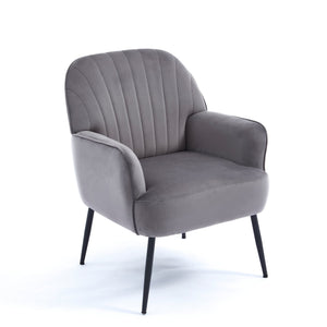 English Elm Velvet Barrel Accent Chair Tufted Shell Back with Metal Legs for Living Room Grey W5722P462512