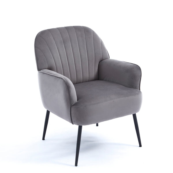 English Elm Velvet Barrel Accent Chair Tufted Shell Back with Metal Legs for Living Room Grey W5722P462512