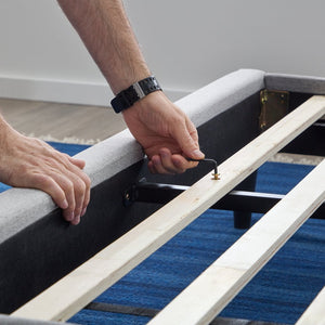 English Elm Lucid Upholstered Channel Tufted Platform Bed Full Stone — Durable 600lb Capacity, Adjustable-Base Ready B350P394841