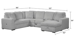 English Elm Grande Modern Sectional Sofa with Sleeper, Built-In USB-C & Chaise Storage in Elegant Gray B009S01893