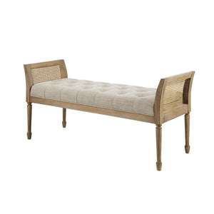 JLA Home Martha Stewart - Accent Bench with Tufted Upholstery, Cane-Inset Arms & Solid Wood Frame — Rustic Modern Entryway Seat MT105-0159