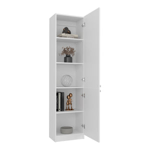 English Elm Sunflower Tall White Bookcase with Open Shelves and Enclosed Cabinet for Home Office B092P474492