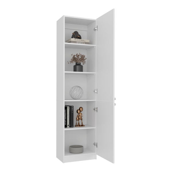 English Elm Sunflower Tall White Bookcase with Open Shelves and Enclosed Cabinet for Home Office B092P474492