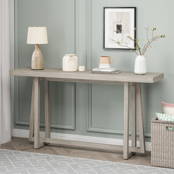 English Elm 59.84'' Console Table with Sturdy Construction and Weather-Resistant Finish for Entryway, Patio, Hallway Grey W757P246399