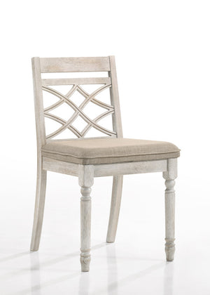 English Elm Fiorella Armless Dining Chair Set of 2 Cushioned Seat Distressed Wood Legs Off White B2749P413295
