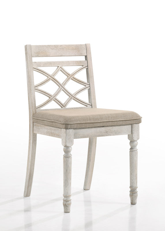 English Elm Fiorella Armless Dining Chair Set of 2 Cushioned Seat Distressed Wood Legs Off White B2749P413295