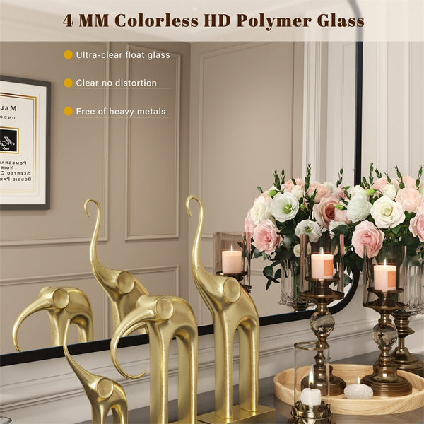 English Elm Black Bathroom Wall Mirror 40x32" Rectangle with Rounded Corners, Anti-Rust Aluminum Frame, Shatterproof Glass T3177P296179