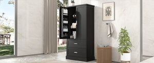 English Elm Tall Bathroom Storage Cabinet with Adjustable Shelves, Two Doors & Drawers, Space-Saving 66" Tall Black N725P178675B
