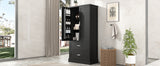 English Elm Tall Bathroom Storage Cabinet, Cabinet With Two Doors and Drawers, Adjustable Shelf, Mdf Board, Black