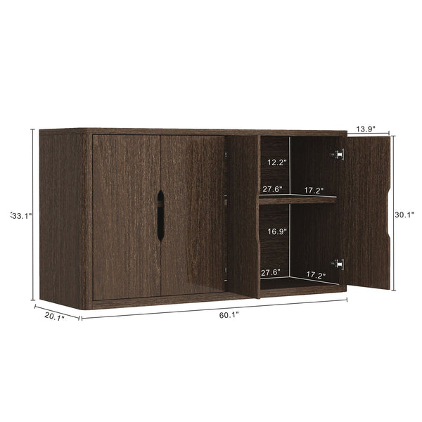 English Elm Rivington 60" Sideboard with 4 Soft-Close Doors, Adjustable Shelves, Media Management, TV Stand Walnut B365P397675