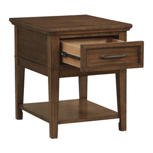 English Elm 1pc Walnut Birch Veneer End Table Dovetail Drawer Open Shelf Transitional Living Room B011P459336