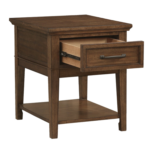English Elm 1pc Walnut Birch Veneer End Table Dovetail Drawer Open Shelf Transitional Living Room B011P459336