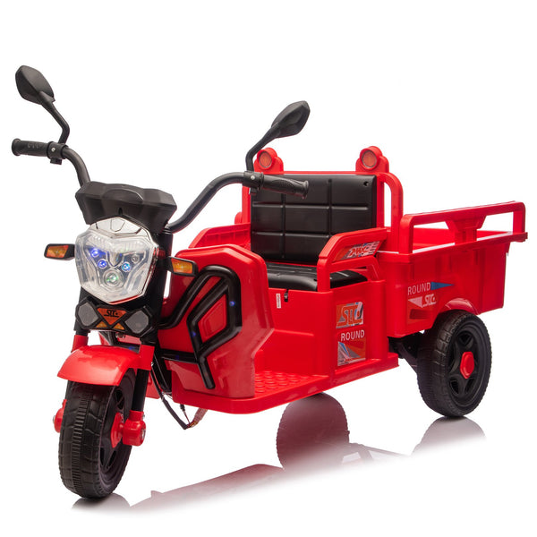 English Elm 12v Kids Electric Cargo Trike with Led Lights Wide Seat Anti-slip Wheels Toddler Ride On Red W1578P336051