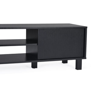 English Elm Modern Low Profile Media Console with Open Shelving and Concealed Cabinet Storage Black T3623P435424