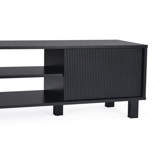 English Elm Modern Low Profile Media Console with Open Shelving and Concealed Cabinet Storage Black T3623P435424