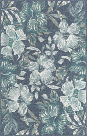 Unique Loom Outdoor Coastal Cicek Machine Made Floral Rug Blue, Ivory/Green/Gray 5' 3" x 8' 0"