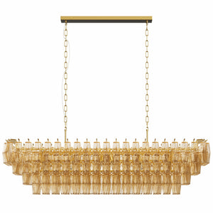 English Elm Modern 54" Gold Rectangular Chandelier — 12-Light Smoke Glass Tiered LED Pendant for Dining Room W1340P332566
