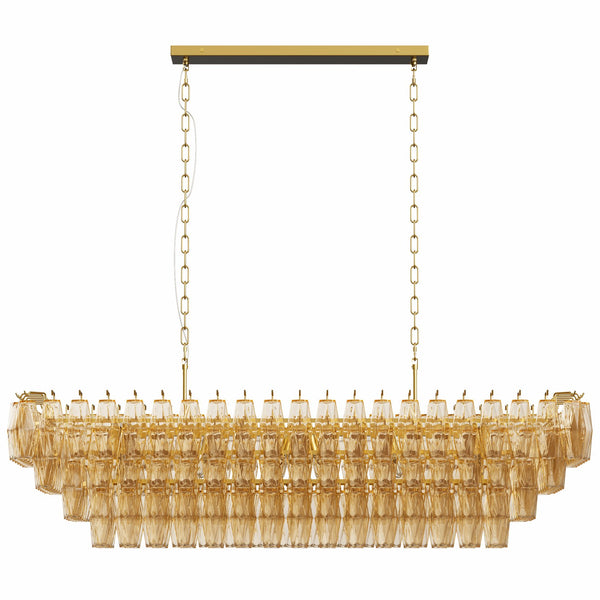 English Elm Modern 54" Gold Rectangular Chandelier — 12-Light Smoke Glass Tiered LED Pendant for Dining Room W1340P332566