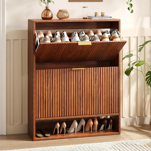 English Elm Modern Slim Entryway Shoe Cabinet with Adjustable Shelves Concealed Storage Organizer W1321P385271