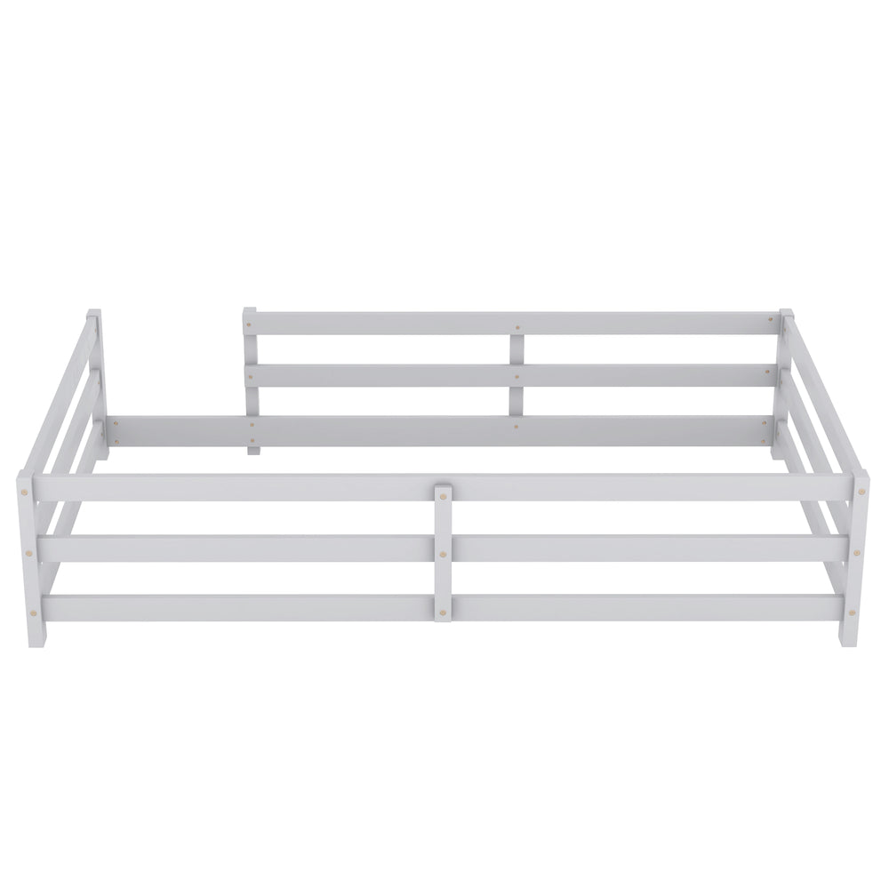 English Elm Twin Pine Montessori Floor Bed with Safety Fence — Grey Low-Profile Kids Twin Frame, 77"x38.9" Interior W1820P369890