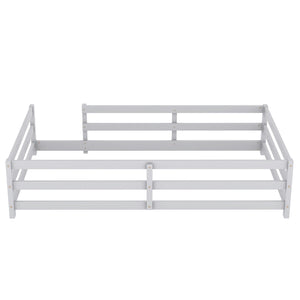 English Elm Twin Pine Montessori Floor Bed with Safety Fence — Grey Low-Profile Kids Twin Frame, 77"x38.9" Interior W1820P369890