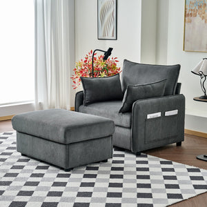 English Elm 55" Oversized Chaise Lounge Chair With Ottoman & Storage: Stylish Comfort For Small Spaces, Grey W3373P330165