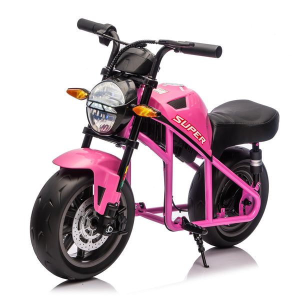 English Elm 24v300w Kids Electric Muscle Motorcycle with Dual Suspension Wide Eva Tires and Twist Throttle Pink W1578P382508