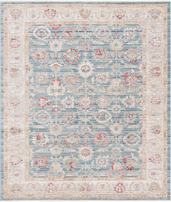 Unique Loom Noble Alexander Machine Made Floral Rug Blue, Ivory/Navy Blue/Olive/Gray/Gold 8' 0" x 10' 0"