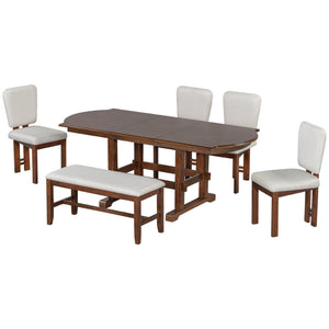English Elm TOPMAX Solid Wood Extendable Dining Set with 18" Removable Leaf, Bench & 4 Upholstered Chairs, Espresso SP000090AAP