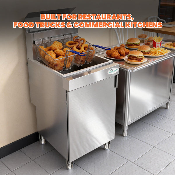 English Elm 150,000 Btu Natural Gas Commercial Fryer with Five Burners and Stainless Steel Tank W3629P365495