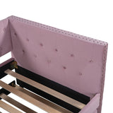 English Elm Twin Size Tufted Upholstered Daybed With Trundle, Velvet Sofabed With Rivet Design, No Box-Spring Needed,Pink