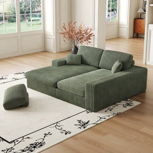 English Elm 114.5'Modern Corduroy Modular sofa with reversible chaise, slow-rebound foam cushions and versatile L-shape seating Green W834S00459