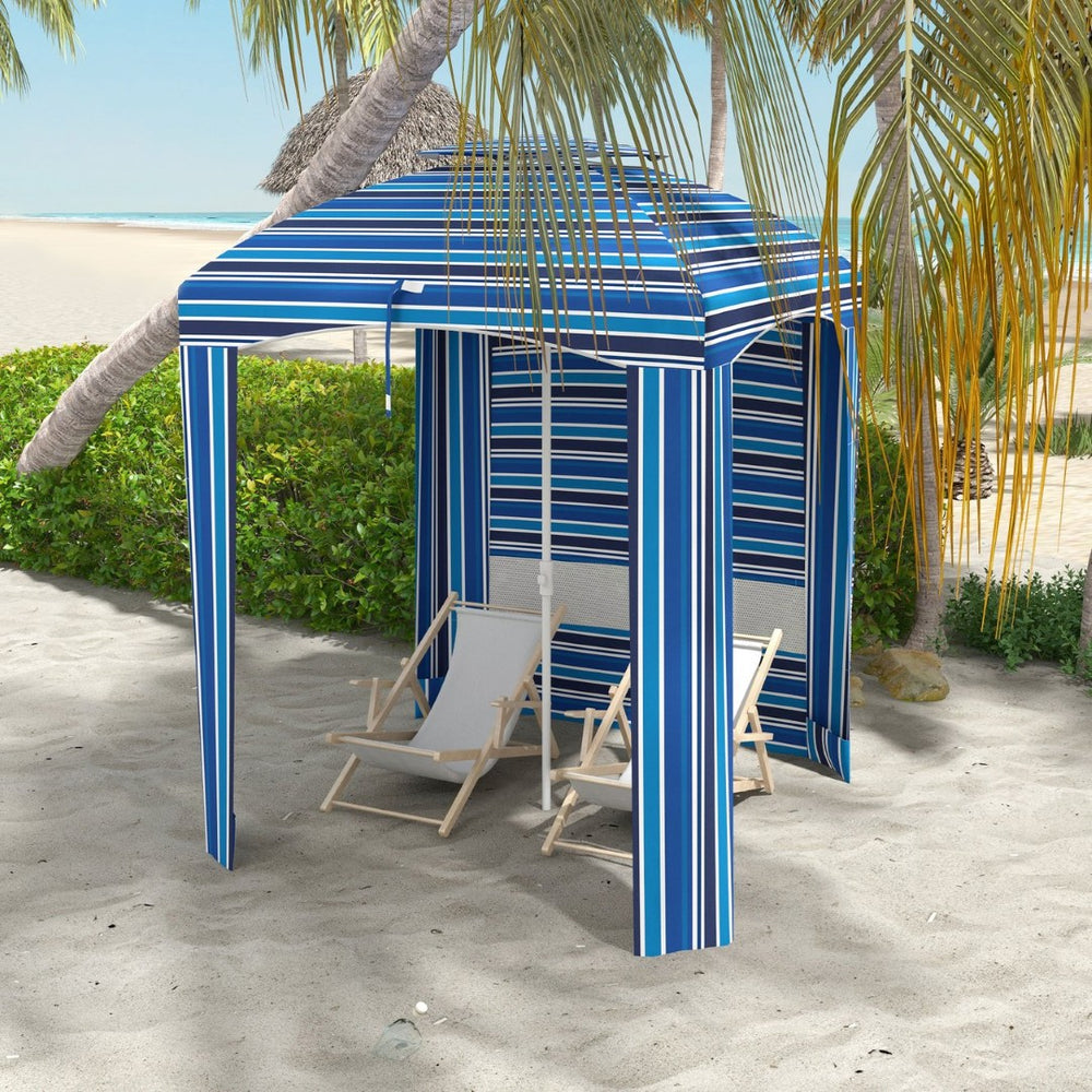 English Elm Outsunny 5.8' Portable Beach Umbrella: Stylish Ruffled Cabana With Double-Top, Vents & Carry Bag W2225P174251-GIGA
