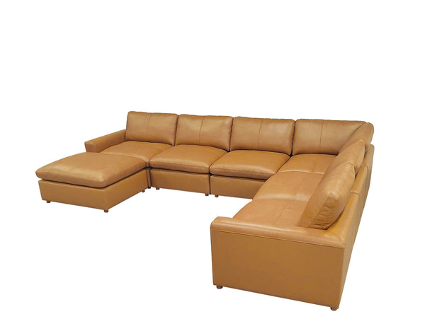English Elm Leather Match Modular Sectional Sofa with Top Grain Upholstery for Open Living Rooms Ginger B2748S00165