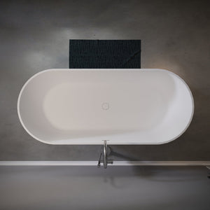 English Elm 69'' Stone Resin Freestanding Soaking Tub Matte White Spa Bath Solid Surface T5287P418032