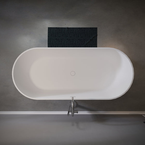 English Elm 69'' Stone Resin Freestanding Soaking Tub Matte White Spa Bath Solid Surface T5287P418032