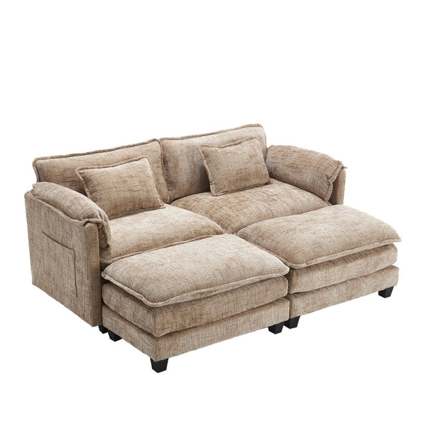 English Elm United Cozy Two-Seat Chenille Sofa With Detachable Armrests, Footstools, And Side Pockets For Storage W1568S00138-GIGA