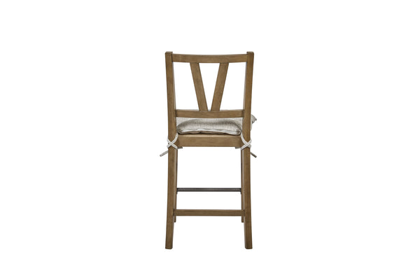 English Elm Counter Height Saddle Stool with Hickory Veneer Saddle Seat and Hand-Forged Metal Base, Durable Design Almond 42.75 L x 24 W x 13.75 H B2699P383854