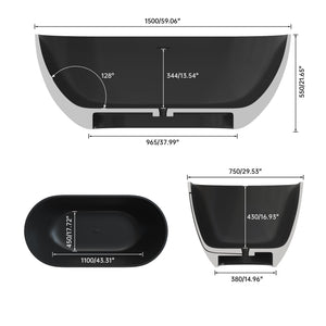 English Elm 59 Inch Freestanding Stone Resin Soaking Tub Sculptural Matte Spa Bath Design T3785P353962