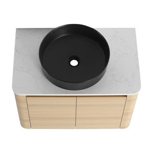 English Elm 30'' Wall-Mounted Bathroom Vanity With Ceramic Art Sink, Soft-Close Doors & Space-Saving Design W999S00463