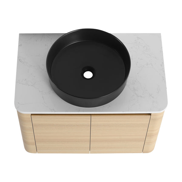 English Elm 30'' Wall-Mounted Bathroom Vanity With Ceramic Art Sink, Soft-Close Doors & Space-Saving Design W999S00463