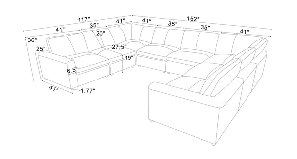 English Elm Leather Match Modular Sectional Sofa with Top Grain Upholstery for Open Living Rooms Ginger B2748S00166