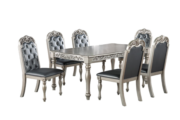 English Elm Traditional Formal Rubberwood Dining Set Seats Six Tufted Chairs Silver Grey Finish B011S00601